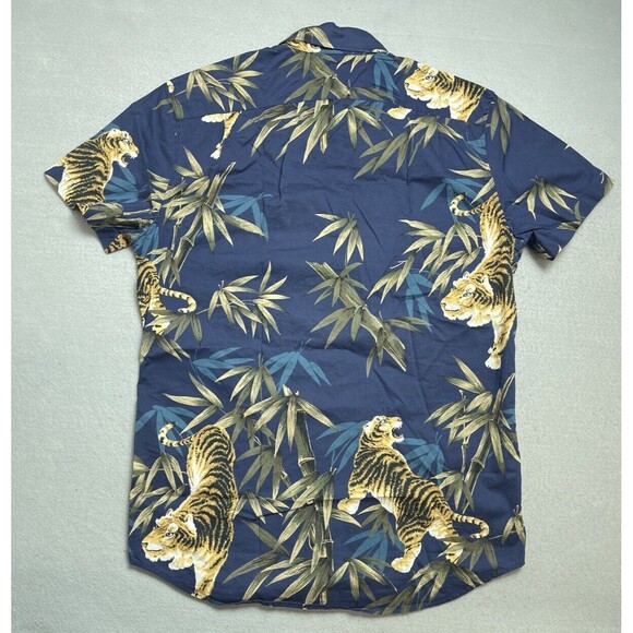 Bonobos Shirt Men's Medium Tiger Print Bamboo All over Print Blue Hawaiian - Picture 7 of 9